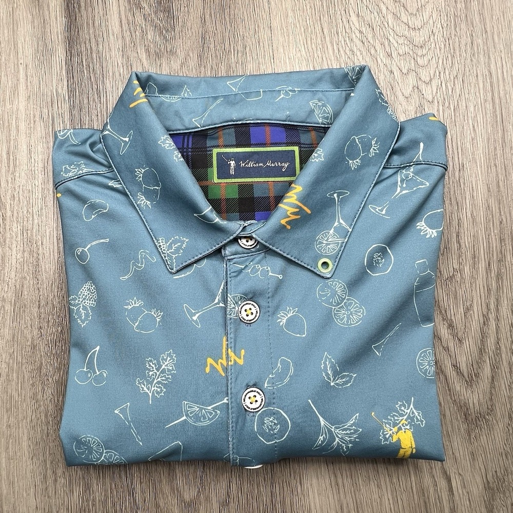 William Murray Short Sleeve Garnish Golf Polo Shirt Men's Size S Small Blue